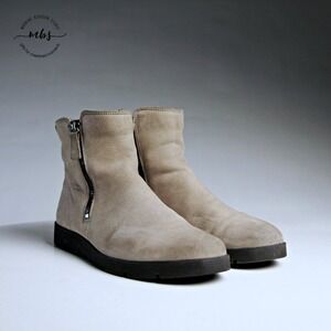 Ecco Bella Ankle Nubuck Leather Dual Side Zip Ankle Boots Taupe Women EU 41